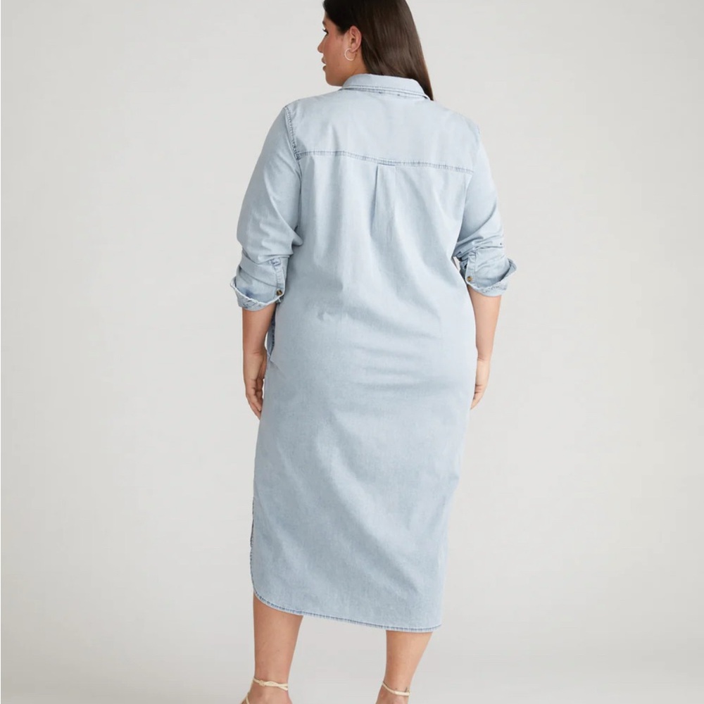 Universal Standard Light Blue Denim Shirt Dress - Long Sleeve - Picture 2 of 12